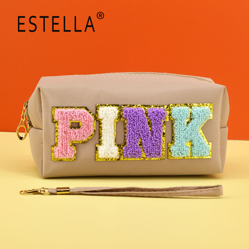 Bolsa de cosméticos octogonal bordada con letras, estilo ins Morandi, gran capacidad