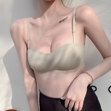 透气无钢圈大胸显小内衣女聚拢收副乳无肩带文胸罩套装少女款
