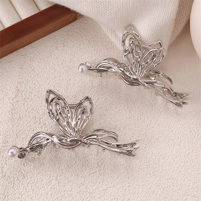 Nuevo clip de perlas de mariposa de metal, gran cantidad de cabello, horquilla de tiburón de alta calidad, accesorios para el cabello, tocado, horquilla, cabello femenino