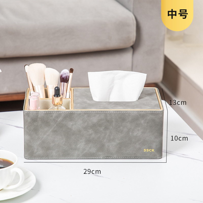 Caja de pañuelos comercial hogar Luz de lujo nórdico multifunción mesa de café control remoto Hotel caja de pañuelos de cuero impreso LOGO