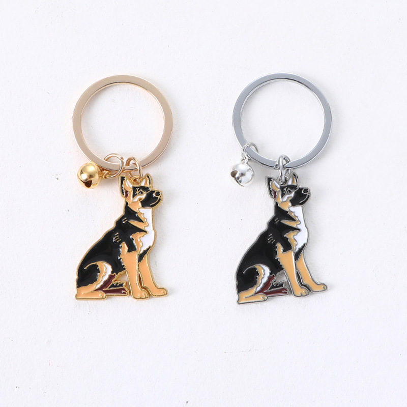 Cross-Border New Wolf Dog Keychain Pendant Car Metal Keychain Decoration Gold Silver Bell Accessories