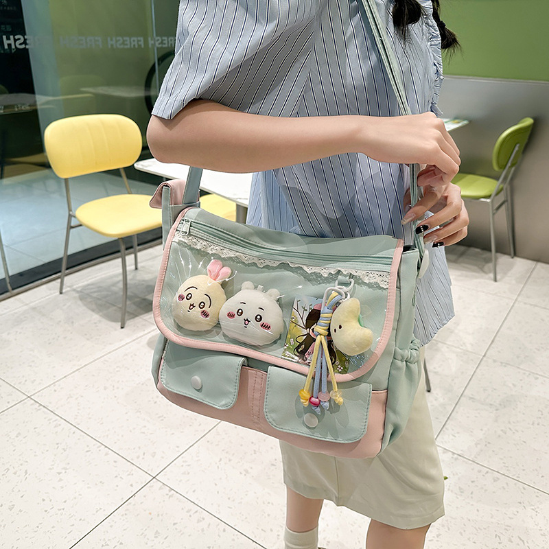 新款韩版ins高颜值中学生大容量补课包撞色休闲女孩单肩包手提包