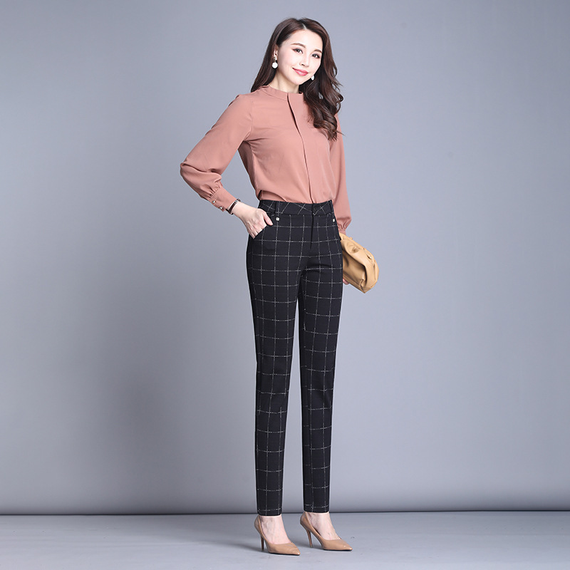 裤子女春秋百搭2023年新款黑色小脚裤高腰弹力休闲西装裤女垂坠感详情7