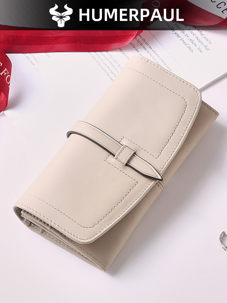 Nueva Cartera de Cuero Genuino para Mujer, Estilo Comercio Exterior Europeo y Americano, Cartera Larga con Cierre RFID, Gran Capacidad, Primera Capa de Piel de Vaca, Bolso de Mano para Mujer
