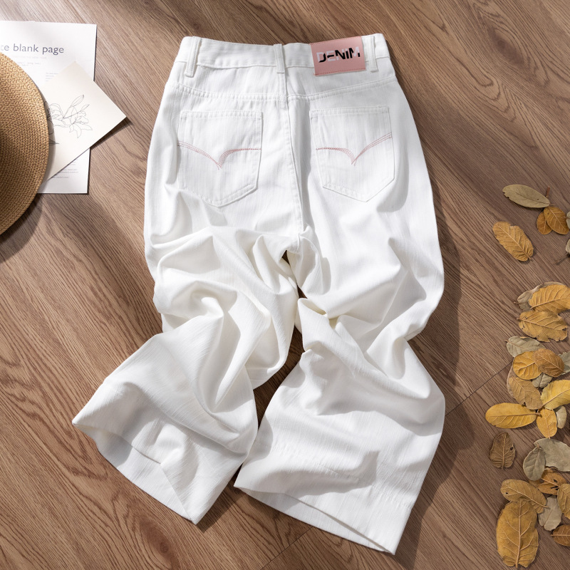 White Bamboo Pattern Straight-Leg Jeans for Women, Summer Thin Style 2025 High-Waisted Petite Cropped Cigarette Pants Granny Pants White Bamboo Pattern Straight-Leg Jeans for Women, Summer Thin Style 2025 High-Waisted Petite Cropped Cigarette Pants Granny Pants