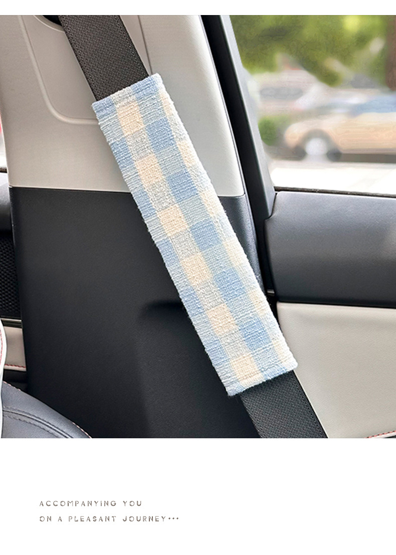 Casual Plaid Car Seat Belt Shoulder Cover Car Shoulder Cover High-End Fabric Anti-Wear Car Decoration Supplies