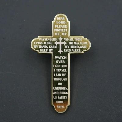 Jz31-Metal Cross Car Sun Visor Clip Prayer for Peace and Blessing Car Decoration Clip Car Hanging Ornament (Car Glasses Clip/Bill Clip) - jz31-1-gold