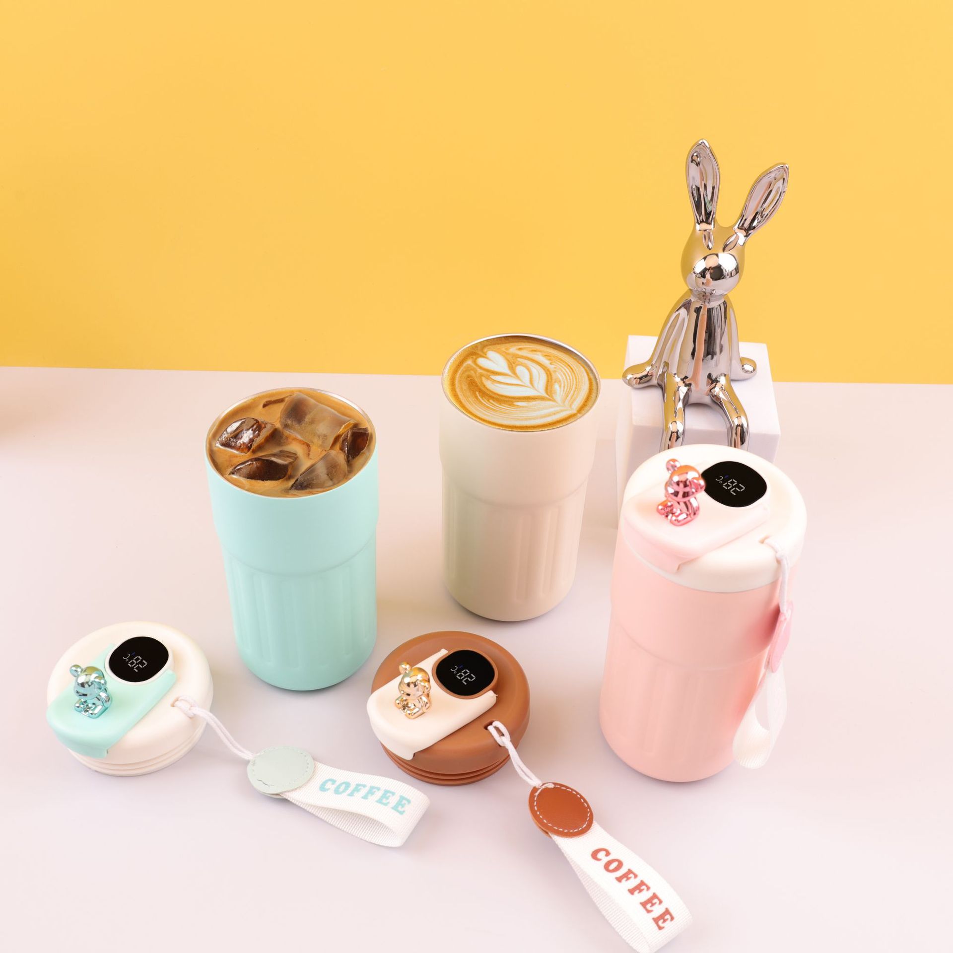 Red caricatura oso 316 taza de café de acero inoxidable caliente inteligente caliente portátil taza caliente taza de estudiantes