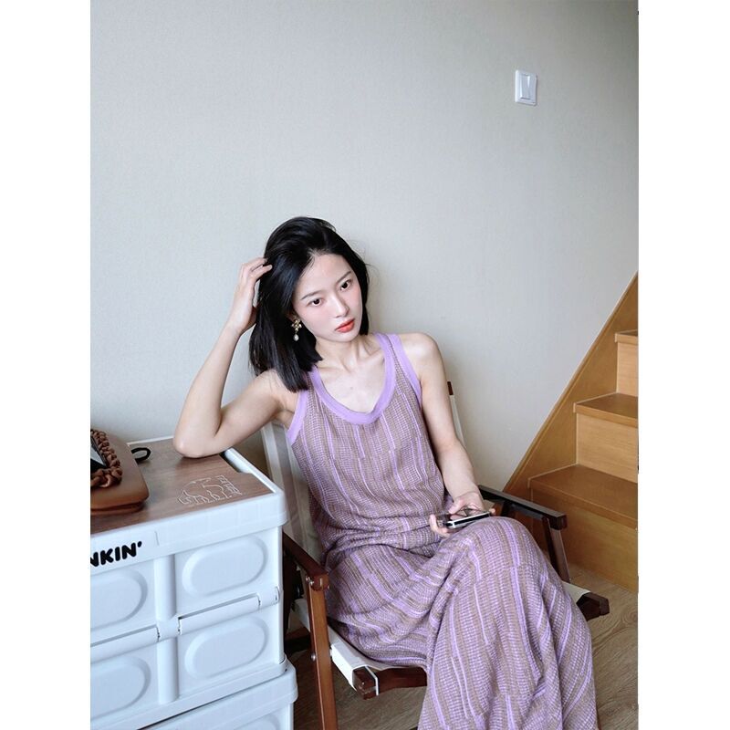 Summer 2023 New Artistic Niche Design Sense Temperament Gentle High Sense Cross Sling Knitted Dress Summer 2023 New Artistic Niche Design Sense Temperament Gentle High Sense Cross Sling Knitted Dress