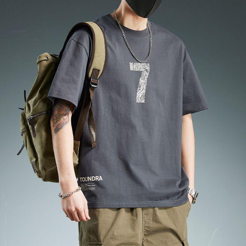 Pure Cotton Heavy-weight Home Half-sleeve Loose Fashionable New Short-sleeve T-shirt Men's Summer Trendy Handsome Round Neck All-match Hong Kong