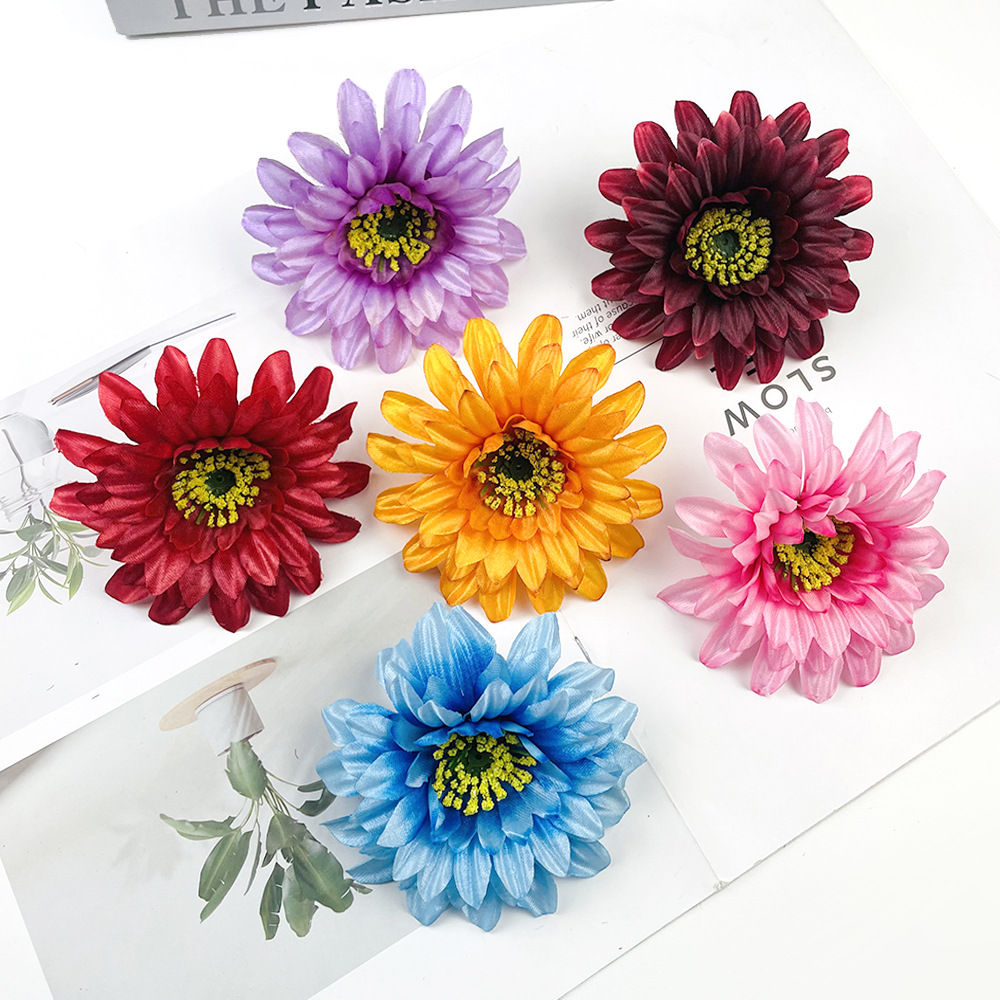 Flores de gerbera brillante DIY pinzas de flores cabeza de flores de fabricación de ropa minoritaria material de decoración de pared