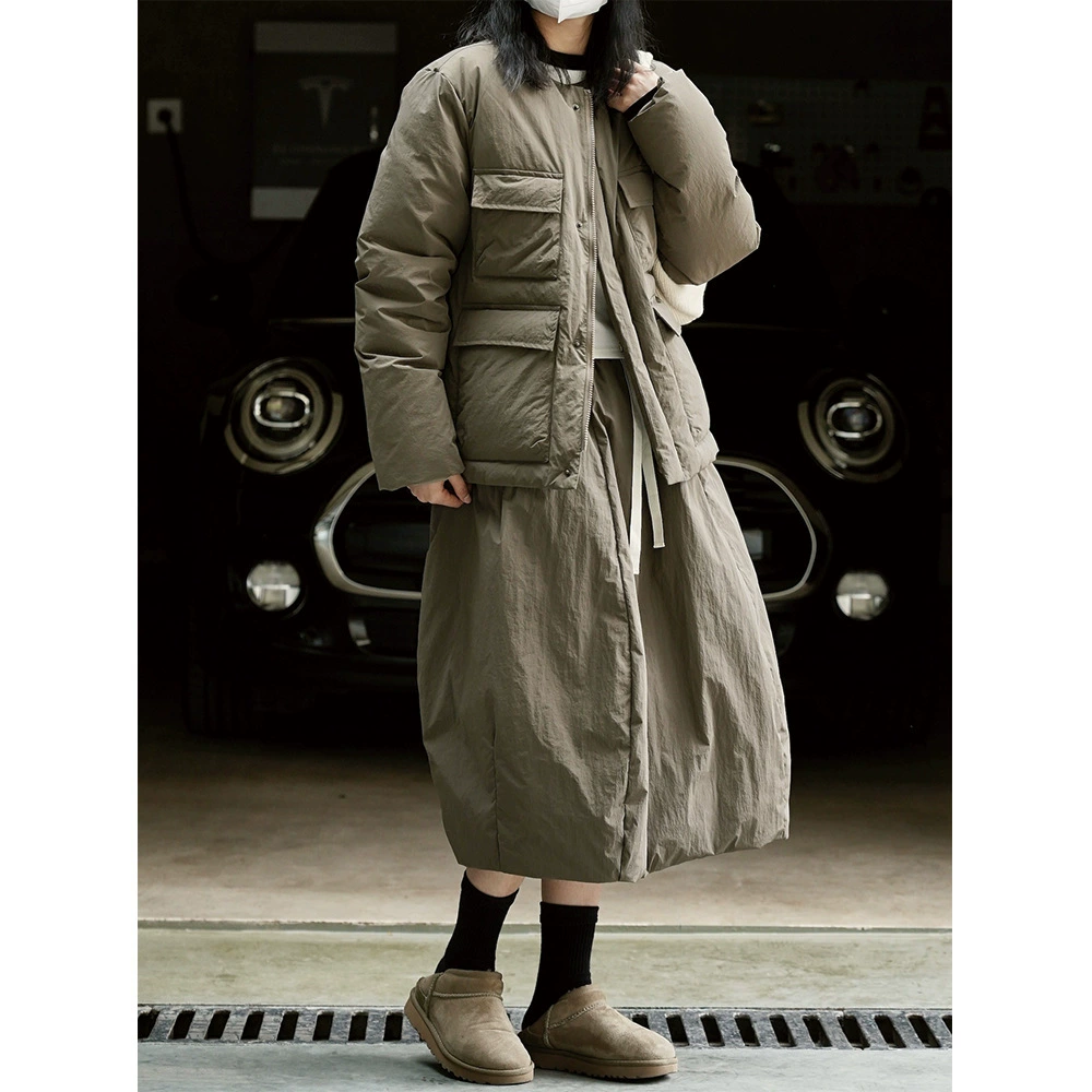 Зимняя новая повседневная утолщенная пуховая юбка в японском стиле в стиле ретро, ​​теплая женская юбка средней длины с белым утиным пухом 90