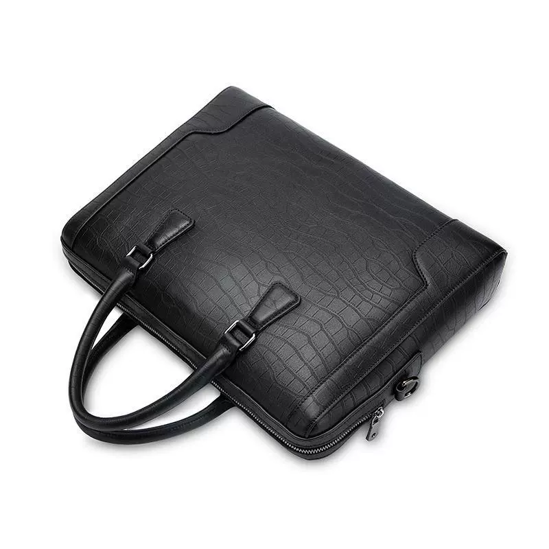 Black bag, genuine leather, crocodile print