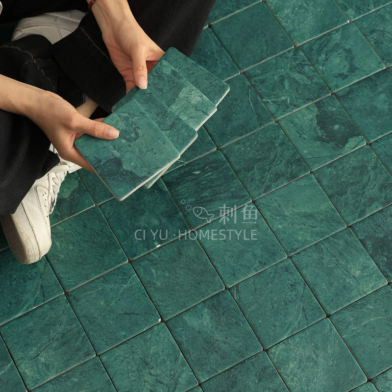 Retro Full Ceramic Handmade Tiles 100X100 for Dressing Room, Bathroom, Kitchen Background Wall, Floor Tiles, Bar Counter, Amazon Green Y
