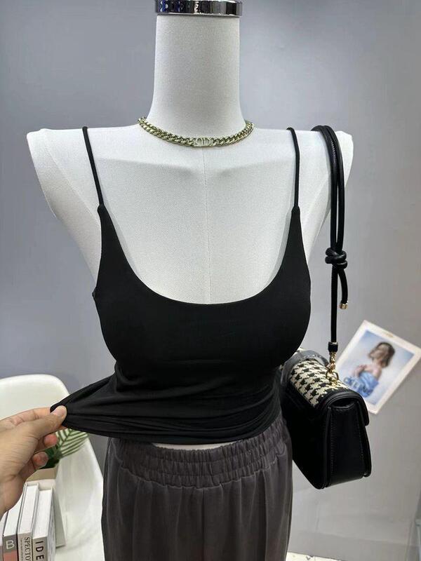 Tight sexy sleeveless camisole women's Korean-style 2023 Summer Fashion exposed umbilical cord chest pad tube top bottoming shirt fashion Tight sexy sleeveless camisole women's Korean-style 2023 Summer Fashion exposed umbilical cord chest pad tube top bottoming shirt fashion