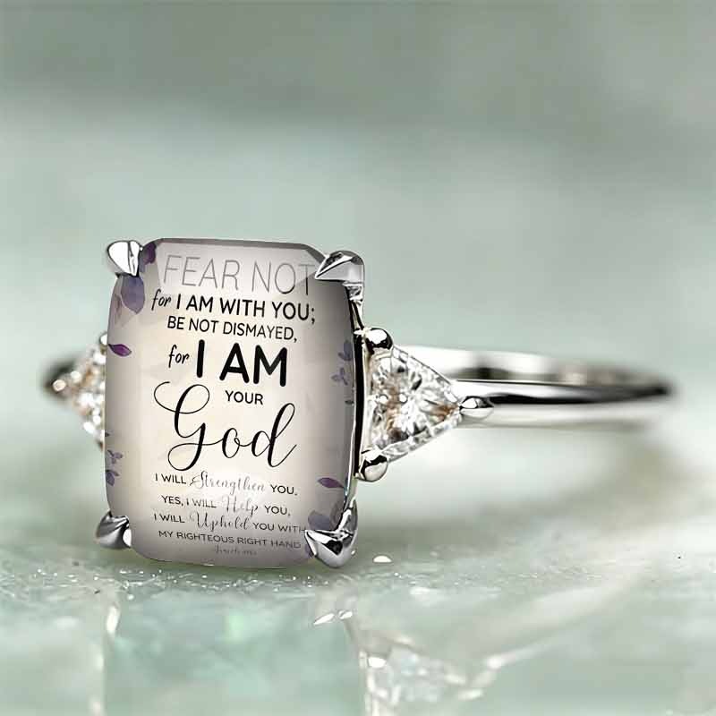 European and American religious English scripture printed square ring face vintage artistic women's decorative ring cross-border supply