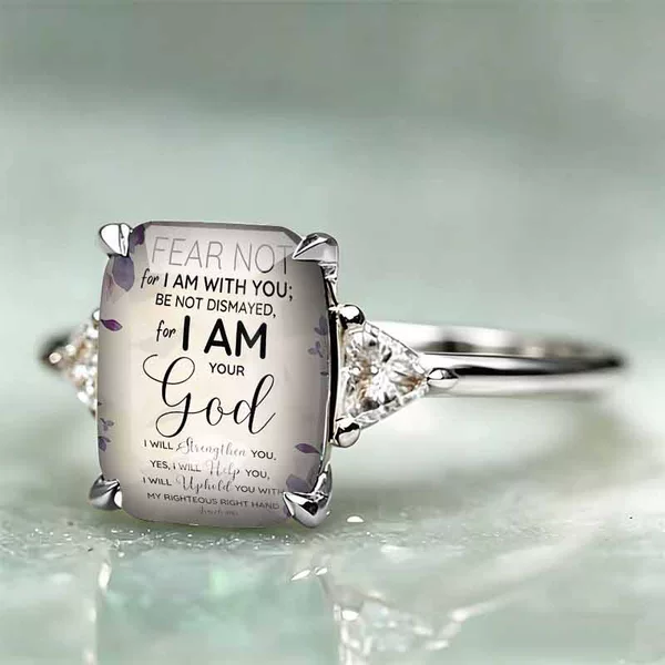 European and American religious English scripture printed square ring face vintage artistic women's decorative ring cross-border supply