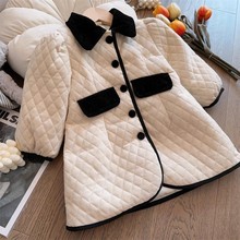 女童加绒棉服2025冬装新款洋气翻领中长款夹棉衣保暖儿童加厚外套