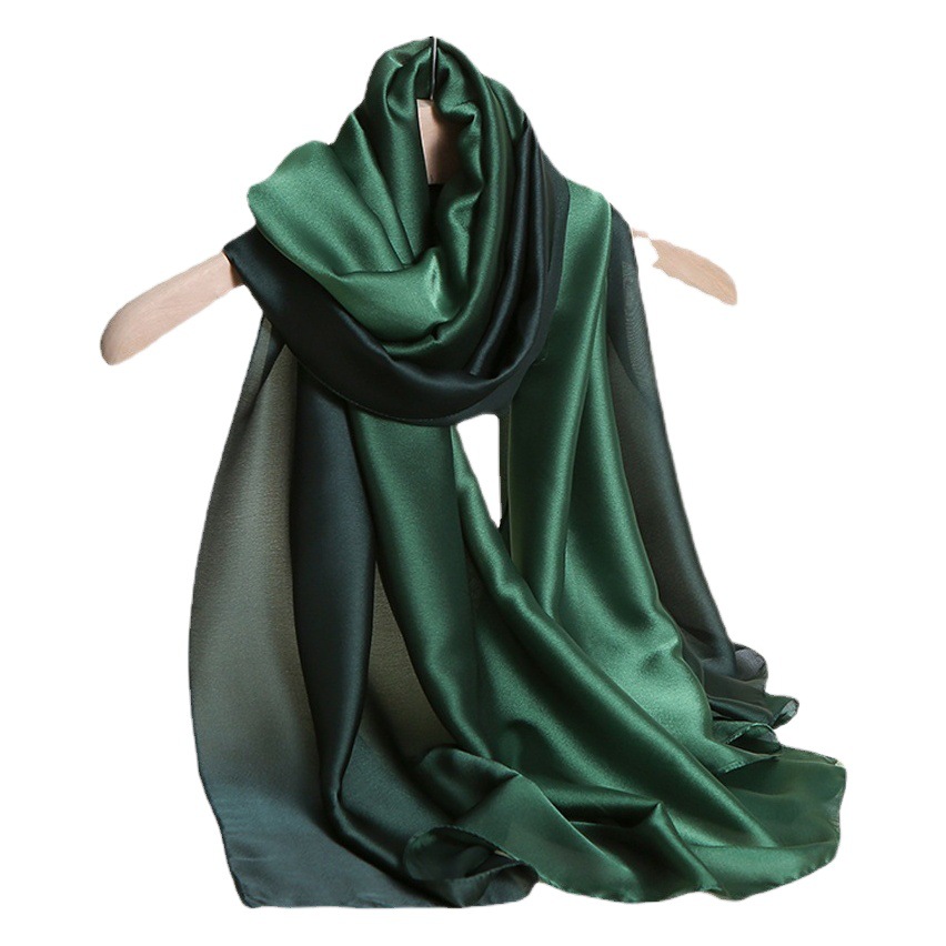 24 nuevo estilo pañuelo de seda de color degradado color de transición nuevo pañuelo de satén de seda temperamento chal de mujer largo color sólido transfronterizo