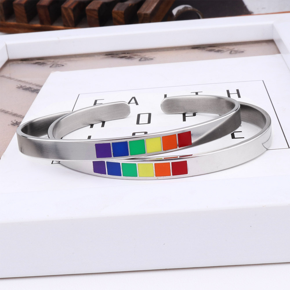 Simple Style Rainbow Stainless Steel Cuff Bracelets display picture 11
