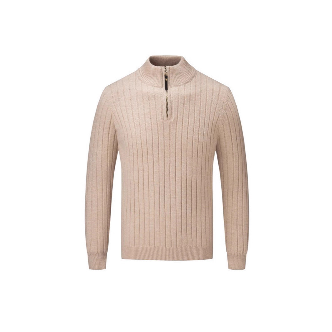 New Autumn And Winter Stand-up Collar Zippered Knit Sweater For Men, Jacquard Striped Business Casual Long-sleeve Base_voghion.com