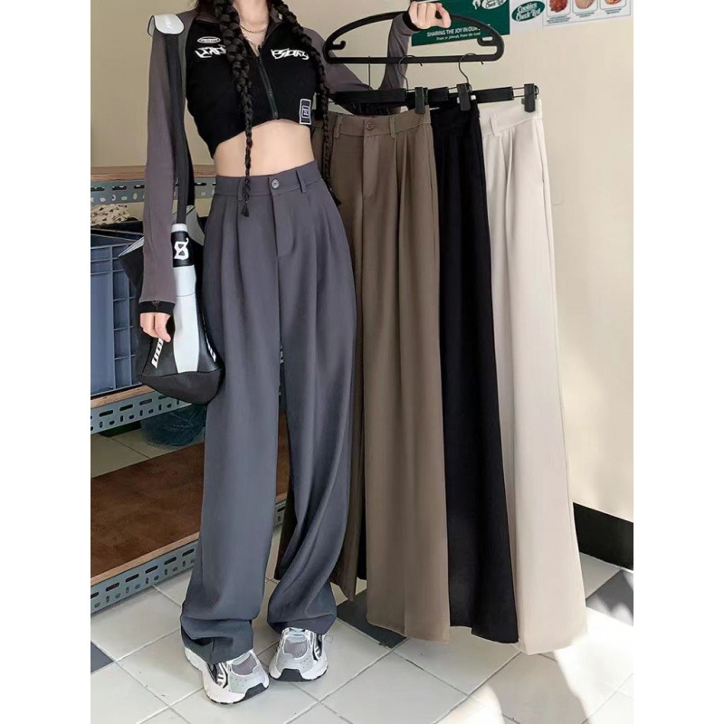 Grey wide leg suit pants, casual and lazy with a drooping feeling, thickened black straight leg wide leg spring and autumn oversized floor length pants