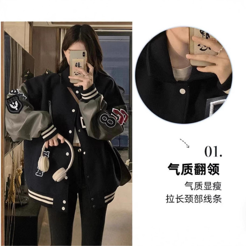 美式复古棒球服外套男女装2025早秋季新款超火情侣夹克棉服藏青色|undefined