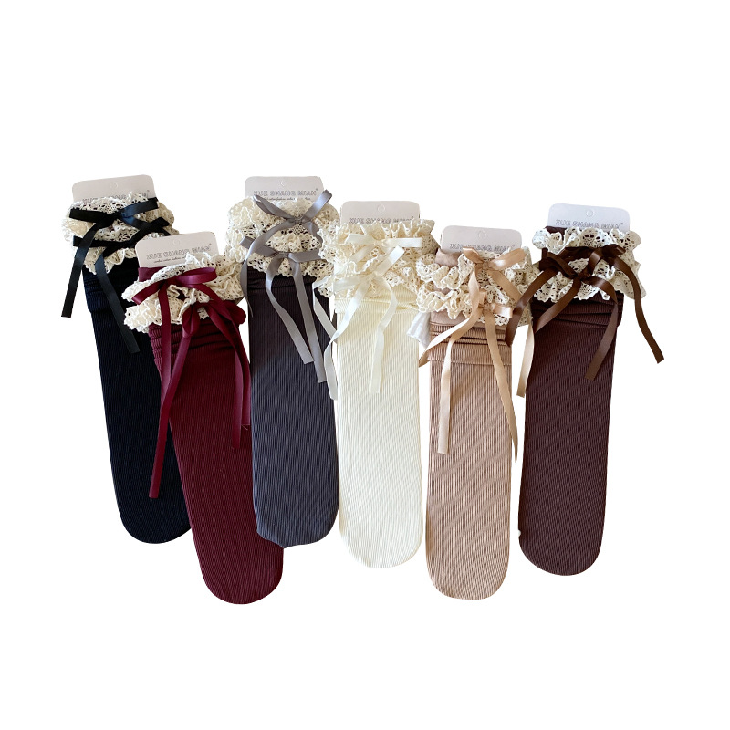 encaje Lolita pantorrilla de lazo de arco de presión jk largo estilo académico con botas adelgazante estilo de ballet rodillas