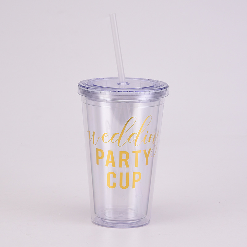 Nuevo regalo transfronterizo taza de boda 16oz doble capa de plástico taza de paja taza transparente simple taza de plástico para las mujeres