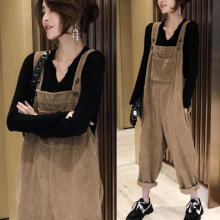 孕妇裤子春秋款外穿女灯芯绒背带裤秋冬装+T恤套装时尚款春秋装