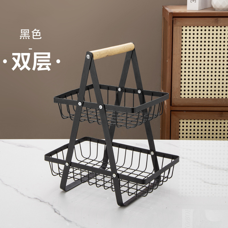 多层水果篮组装铁艺木质收纳架收纳客厅厨房可拆卸水果篮收纳篮|undefined