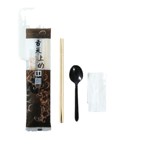 Independent packaging disposable chopsticks set of four, four-in-one complete set of dining package takeout chopstick bamboo chopsticks