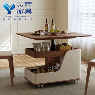 Solid Wood Intelligent Light Luxury Advanced Sense Side Cabinet Living Room Sofa with Wheels Side Cart Rock Board Coffee Table Foreign Trade Cross-border