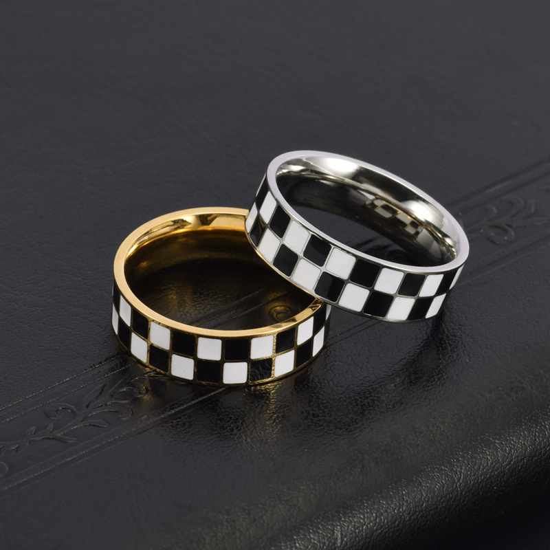 Stainless Steel Simple Style Geometric Checkered Enamel Rings display picture 3