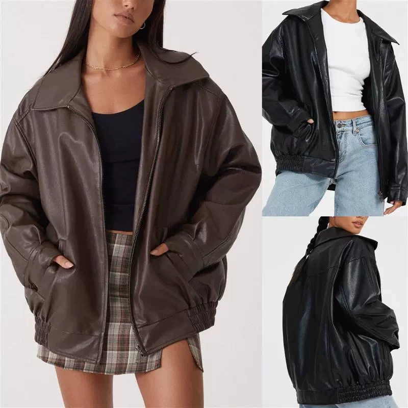 Polyurethane jacket, Amazon, European style, oversize, elastic waist