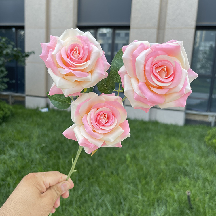 3-cabeza belleza Rosa artificial flor modelo habitación decoración suave boda decoración del hogar flor falso piso