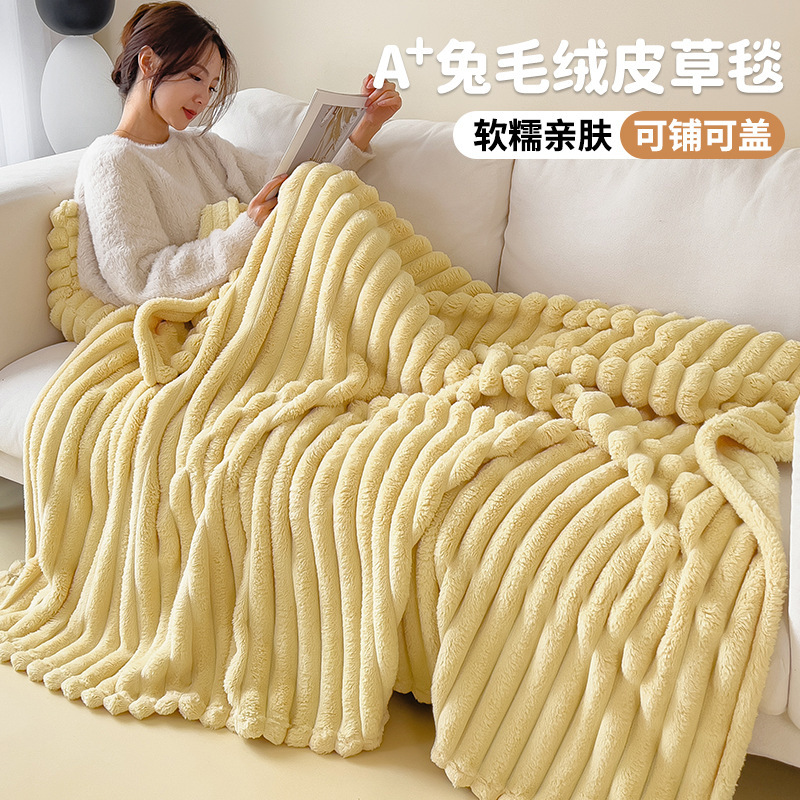 Conejo de peluche mantas de sofá mantas de aire acondicionado siesta cubierta estofada de verano mantas de peluche de brida mantas de peluche