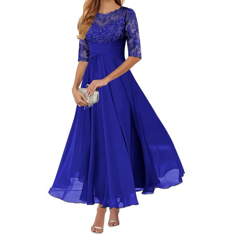 2025 New Elegant Lace-Trimmed Chiffon Evening Dress for Women, Long Party Gown, Cross-Border European and American Style 2025 New Elegant Lace-Trimmed Chiffon Evening Dress for Women, Long Party Gown, Cross-Border European and American Style