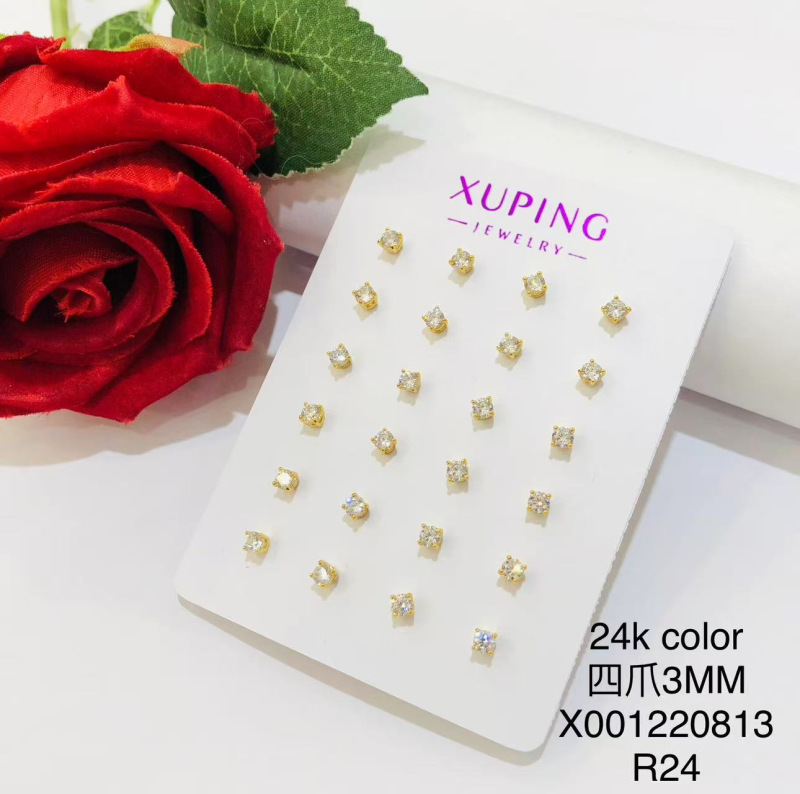 24k color plated, 3mm four claws, 12 pairs per card