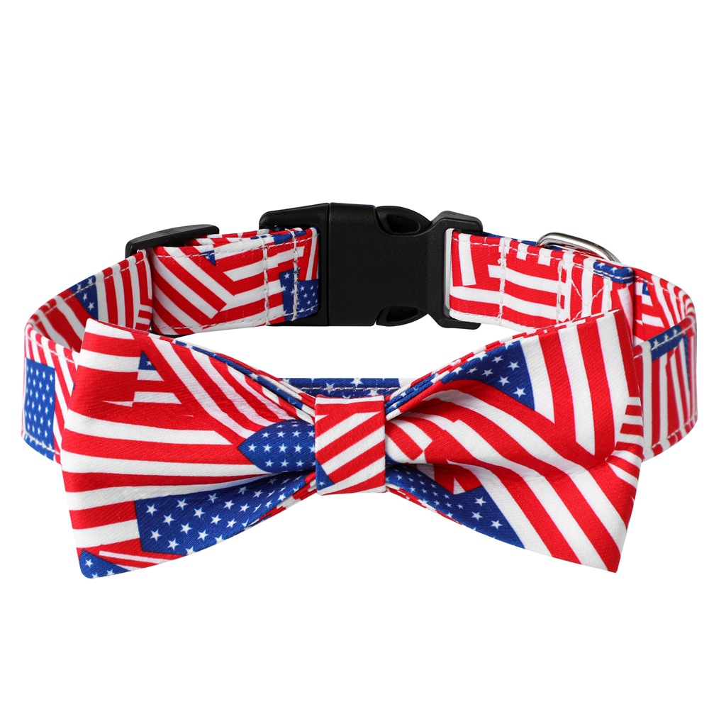 Ventas transfronterizas de nuevos fabricantes de mascotas del día de la independencia de los Estados Unidos collar de perros arco corbata cuerda de tracción de mascotas
