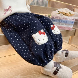 女童加绒裤子秋冬季2025新款洋气儿童冬装休闲裤女宝宝波点束脚裤