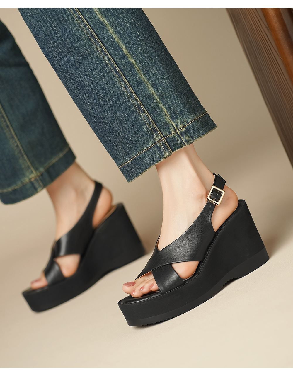 Sandal cao gót nữ hở mũi quai ngang đế xuồng gót 9 cm — đen chi tiết 9
