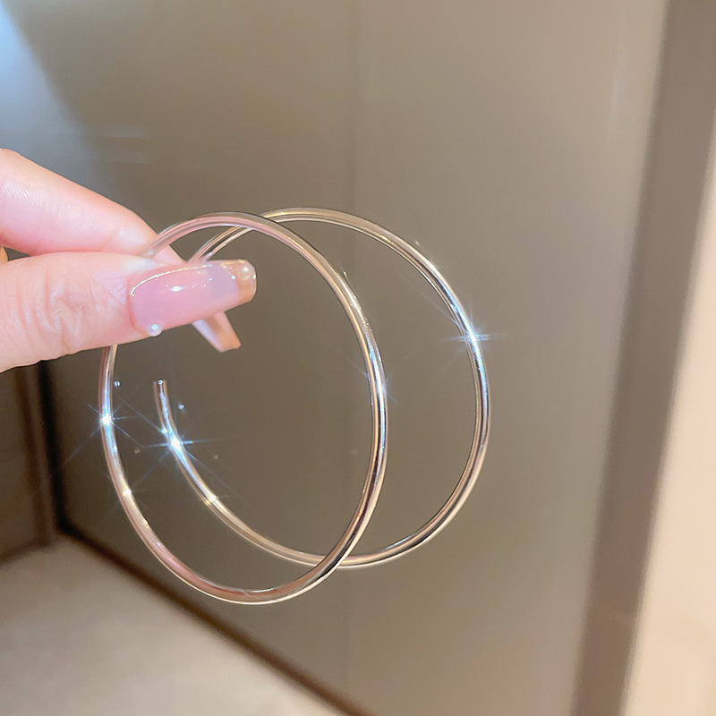 Pendientes geométricos con anillo de metal con aguja de plata, diseño minimalista de nicho, orejas de todo fósforo, pendientes de viaje de viento frío europeo y americano, mujeres