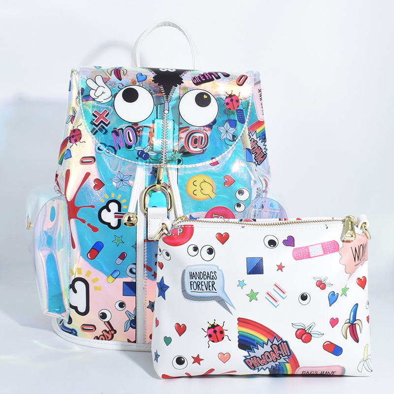 Mochila de gelatina de PVC que cambia de color con material láser de gran capacidad, bolso de viaje unisex 2391 #