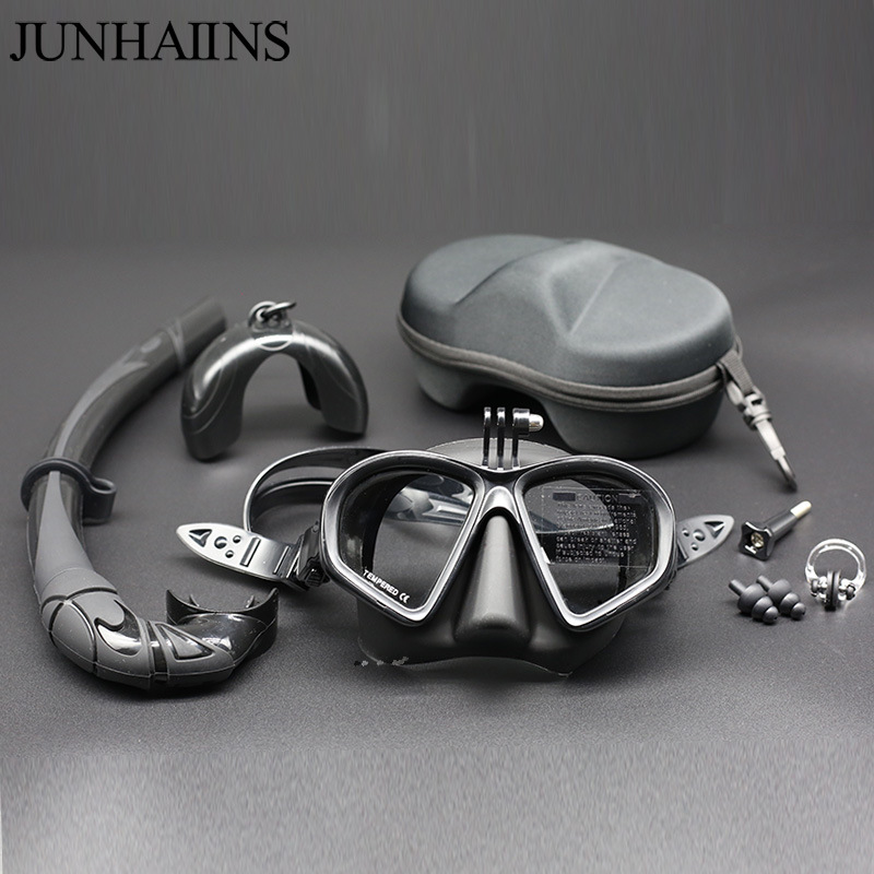 JUNHAIINS cross-border wholesale low volume free diving mask tempered glass snorkeling mask with holder