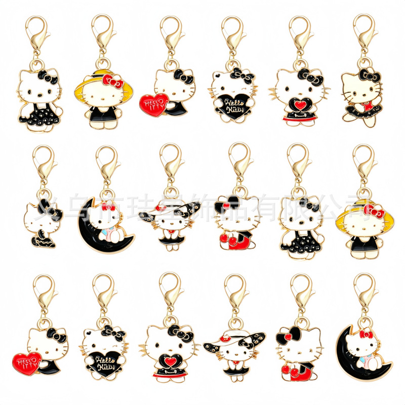 Alloy Oil-Drip Cartoon Cute Kt Cat Pendant DIY Bracelet Charm Phone Chain Keychain Bag Decoration Accessory