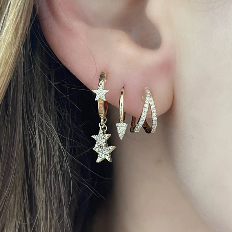 Copper Micro Inlaid Zircon Star Ear Clip Women's Fashion Earrings display picture 6