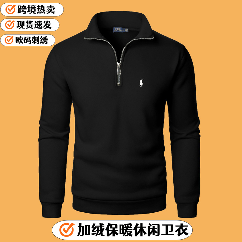New Men's Stand Collar Half-Zip Casual Sweatshirt Cross-Border Embroidered Pony Polo Fashion Pullover Long-Sleeved Top
