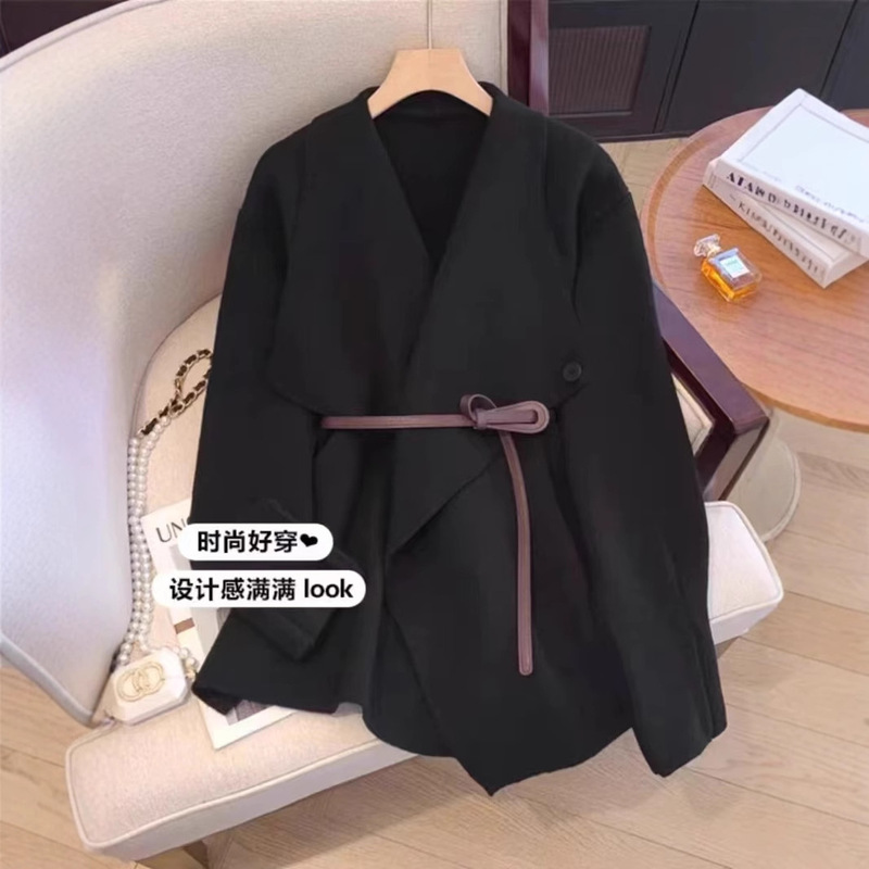 跨境欧美高级感毛衣外套女秋冬新款设计感宽松收腰针织衫百搭外套|undefined