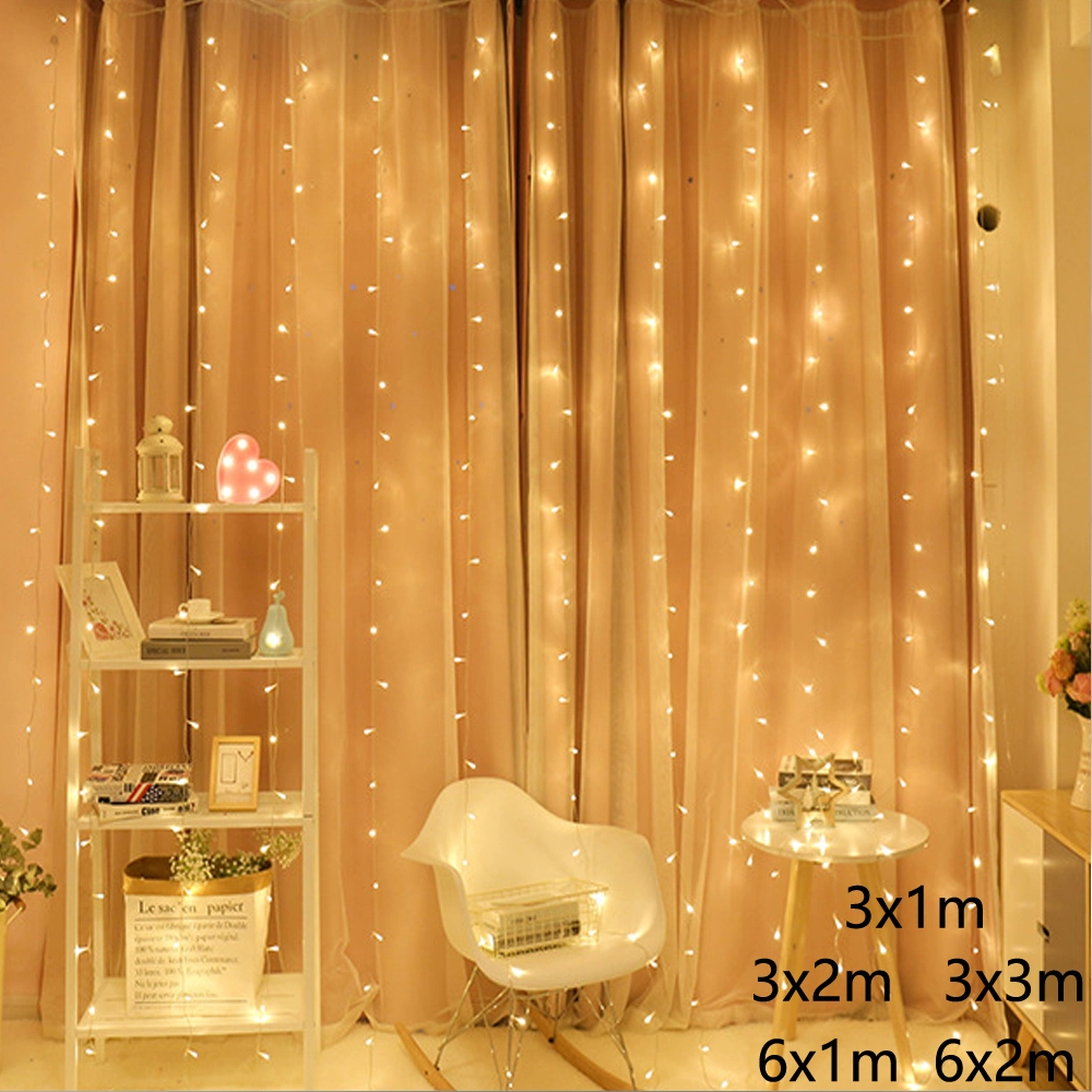  ♤LED Curtain Christmas Light String Waterfall Starry Ice Strip Light Decoration Outdoor Balcony Anchor Background Cloth